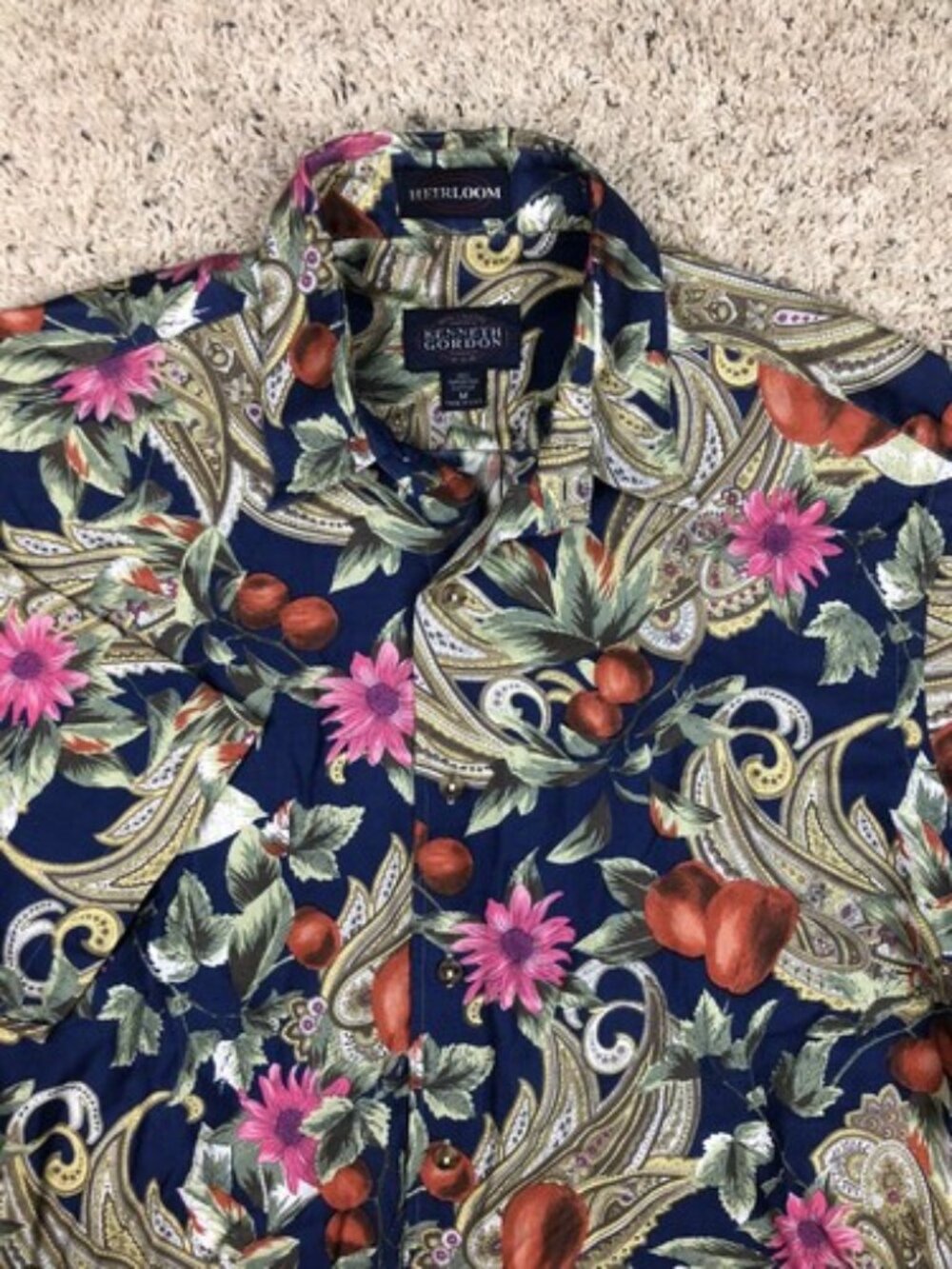Kenneth Gordon Mens Size M Short Sleeve Button Up Shirt Floral Paisley Print USA